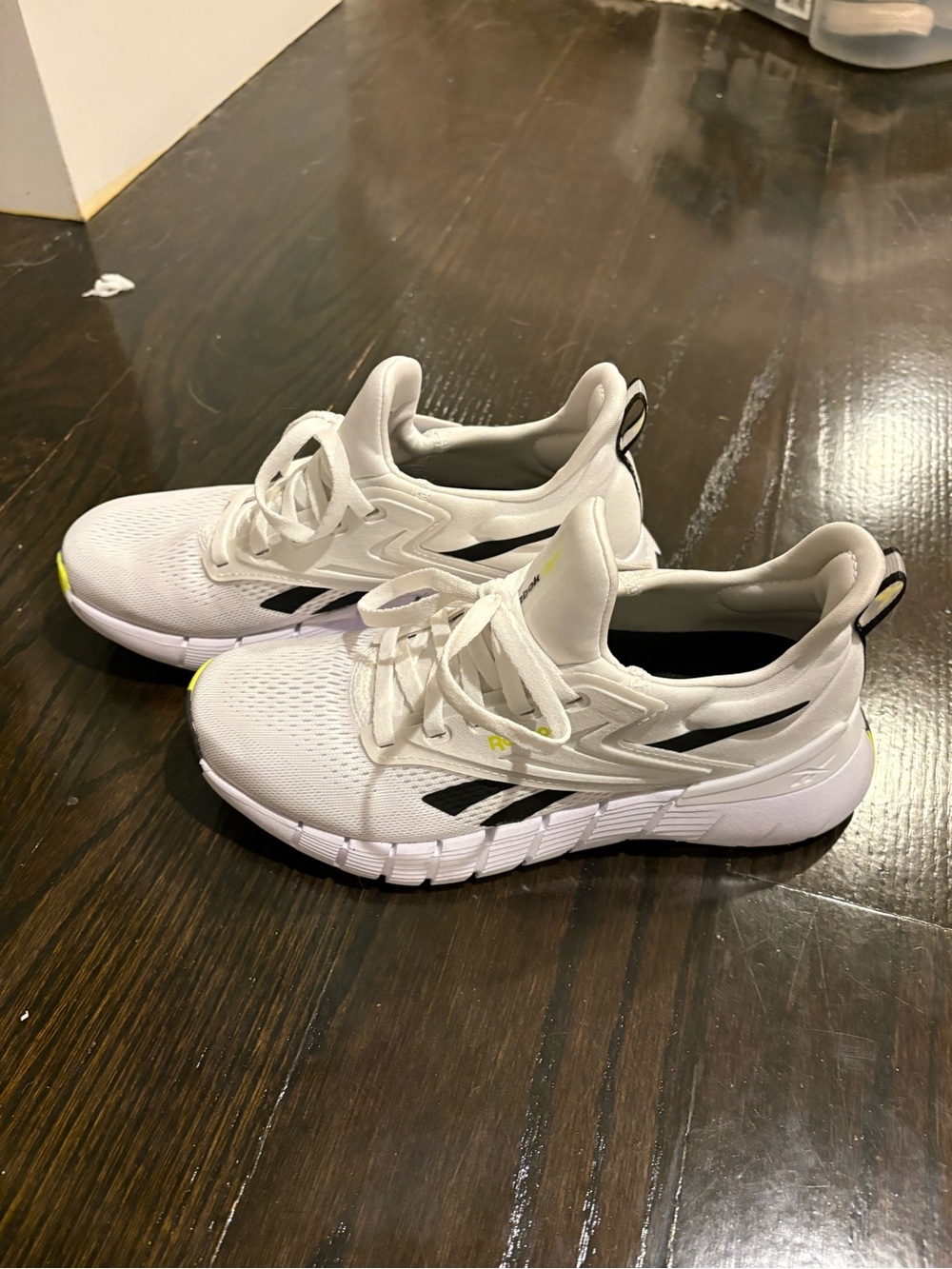 Reebok Kids White Sneakers with Black Accents and Yellow Trim